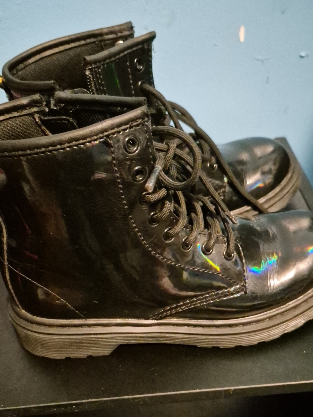 Dr. Marten Black Patent Lace-Up Kids Boots